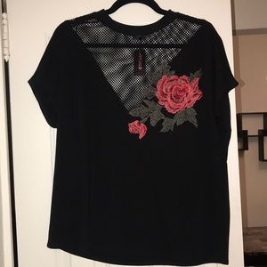 Black top with rose patch